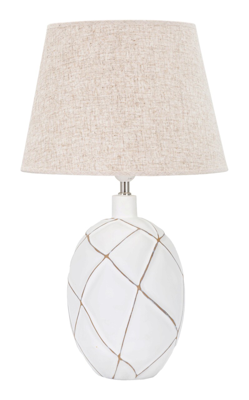 Lampa de masa, Lines, Mauro Ferretti, 1 x E27, 40W, Ø35 x 60 cm, polirasina/fier/textil, alb antic/maro - imagine 5
